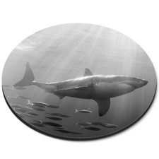 Image of Round Mouse Mat (bw) - Great White Shark Ocean Sharks #41611