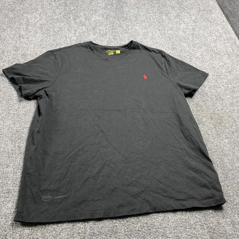 Men's Black Short Sleeve Red Pony Cotton Casual Crew Neck T-Shirt Size L