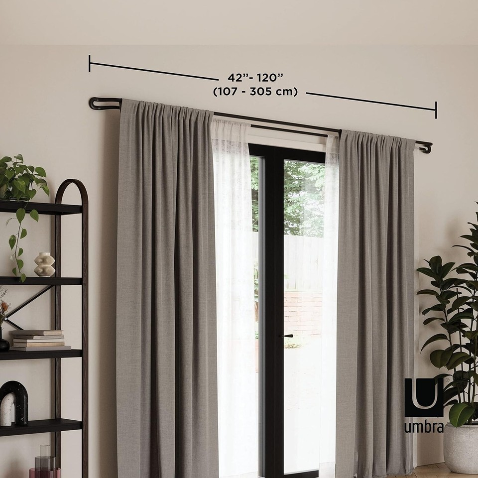42120" Black Double Curtain Rods Blackout Wrap Around Curtain Rods for