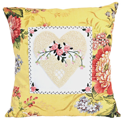 Floral Throw Pillow Decor Cushion Handmade Machine Stitch Shabby Chic