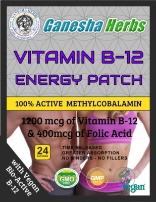 VITAMIN B12 ENERGY 24 PATCHES W/ Folic Acid   2+ Month Supply!!