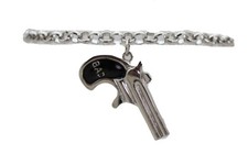Women Silver Metal Chain Boot Bracelet Shoe Gun Revolver Decorative Bling Charm