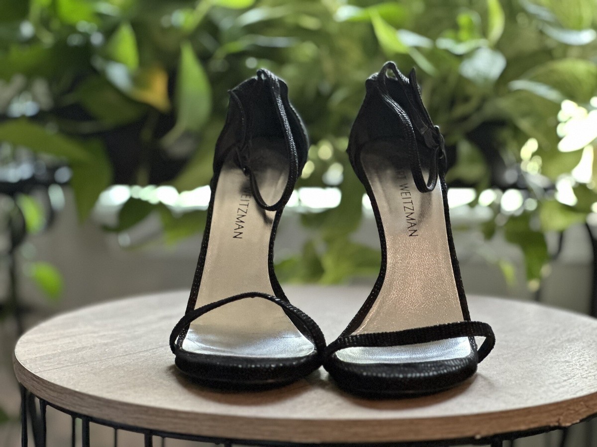 Stuart Weitzman Nudist Black Goose Bump Nappa Leather Heel