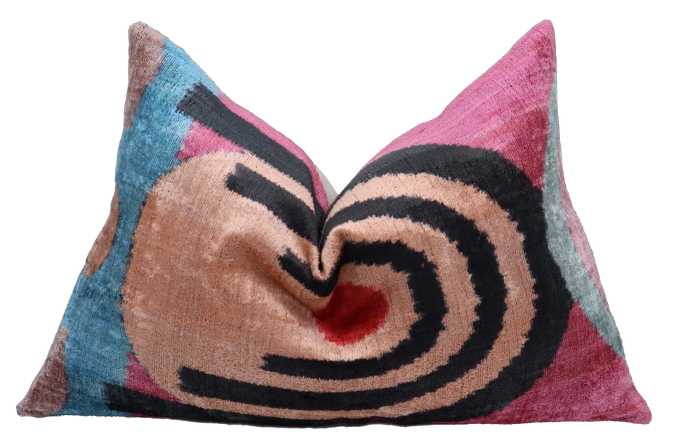 Handmade Abstract Silk Velvet Feather Insert Throw Pillow 16 x 24 in (40 x 60cm) - Image 3 of 4