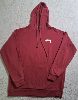 Stussy Men`s Red Eight Ball Logo Lightweight Hoodie Sweatshirt / Size Small