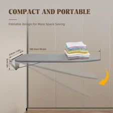 Foldable Wall Mounted Rotating Ironing Board Easy Installation Space Saver Gray