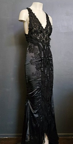 ATEMBERAUBENDES MANDALAY Y2K Abend COCKTAIL MAXIKLEID verziert SCHWARZ 4 - Bild 7 von 21
