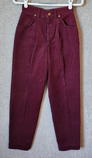 Vtg 70s Lee Women's High Waisted Velvet Straight Jeans Pants Burgundy Striped 12