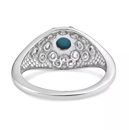 Arizona Sleeping Beauty Turquoise and Zircon Ring in Platinum Over Sterling Silv - Picture 5 of 6