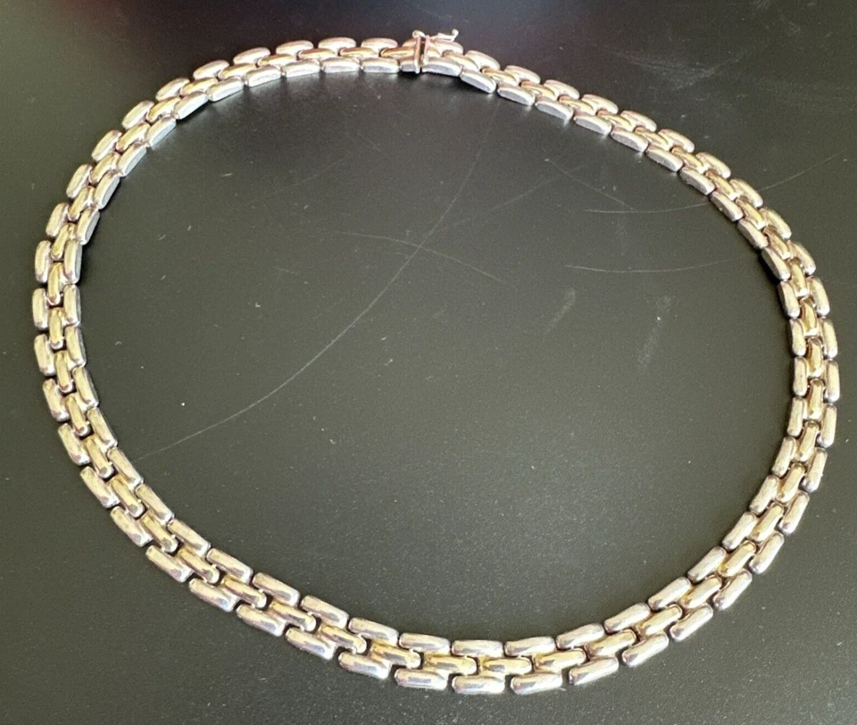 Collar de cadena de dos colores de plata de ley 925 de oro y plata firmado M Italia 10 mm Foto 4 de 4