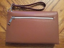 Brown Clutch wrist strap New No Tags Cell Phone Pocket Middle Zip Pocket Credit