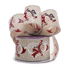 2.5" Wide Snowmen On Natural Wired Christmas Ribbon - 10 Yards 56113101 