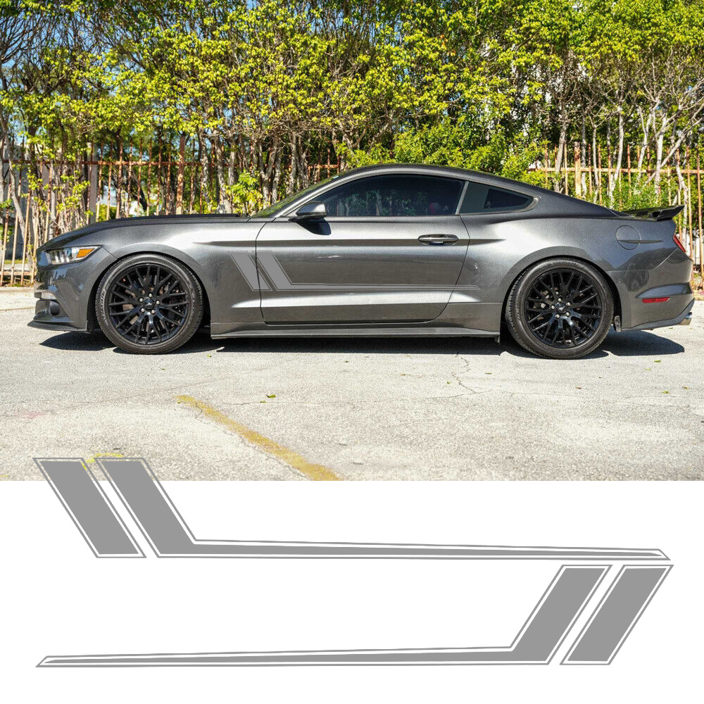 2x Car Side Door Fender Hockey Stripe Vinyl Sticker Silver Fit For Ford Mustang
