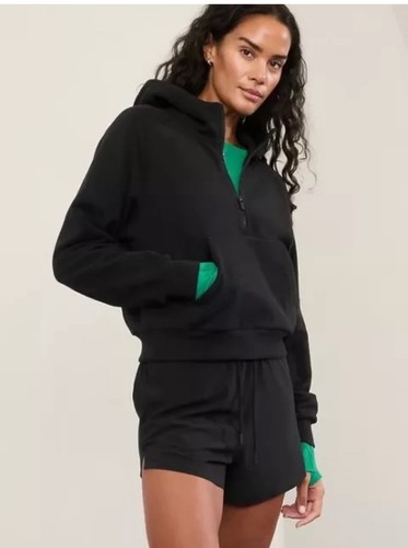 ATHLETA Easy Fleece 1/2 Zip Hoodie S Small | Black Sweatshirt 473713 NEW