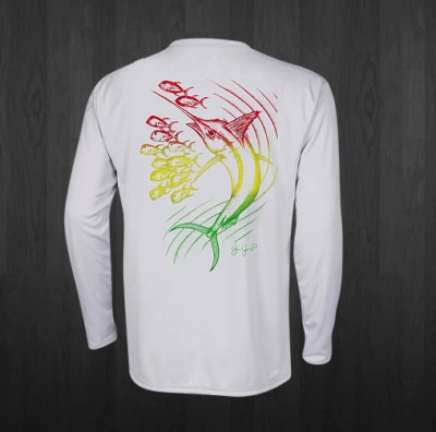 JESSIE JESSUP APPAREL Men's White Rasta Marlin Performance Fishing Shirts
