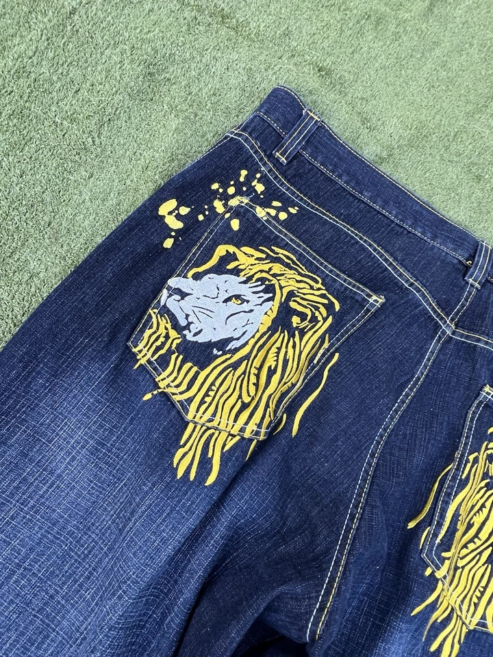 Pantalones Cortos de Jean Evolution By Design Para Hombre 44 Negros Sueltos Coloridos Bordados Años 90 Y2K Foto 3 de 4