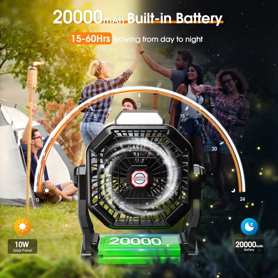 Battery Powered Outdoor Tent Fan, Solar Camping Essentials - Image 4 of 4