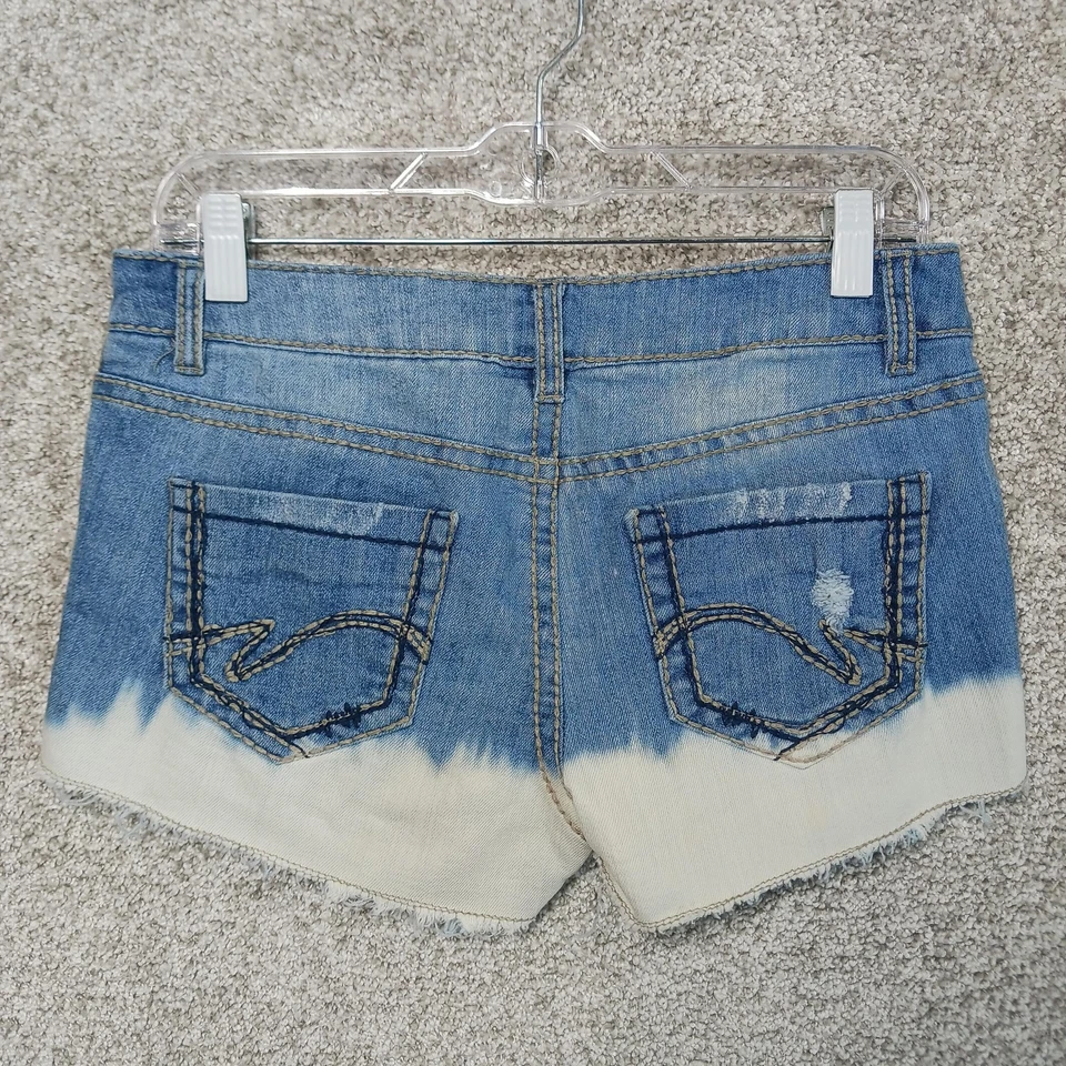 Pantalones Cortos No Boundaries Para Mujer 11 Denim Dobladillo Deshilachado Elástico Desgastado Ombre Foto 2 de 4