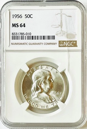 1956 Franklin Half Dollar Silver 50C NGC MS64 (Crack in Slab)