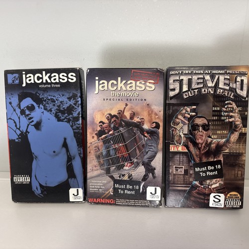 JACKASS 3 VHS lot Volume 3 Steve-o Out On Bail & The Movie MTV VHS Lot