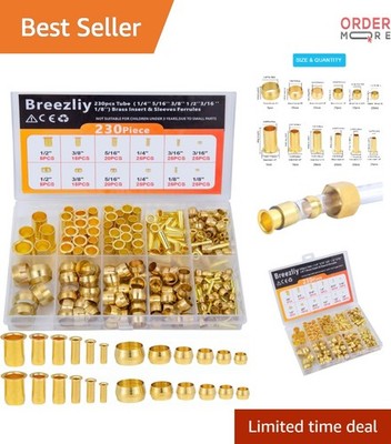 Brass Compression Fittings Assortment Kit 6 Sizes 230pcs for Air Water Oil