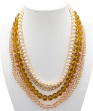 MARLEY LILLY Multi Strand Beaded Gold Tone Statement Necklace Chunky Bib