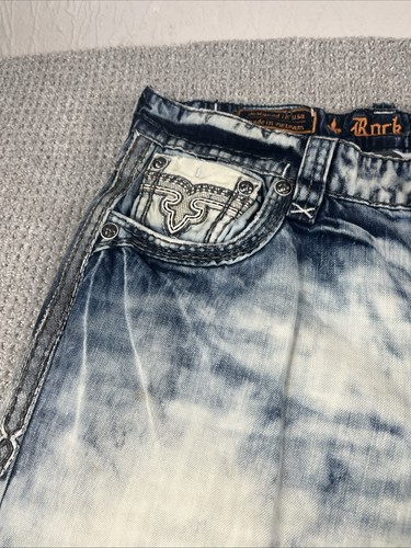 Men's Rock Revival Bard Boot Cut Jeans Acid Wash Stretch Denim Men’s 38x31 - Picture 2 of 18