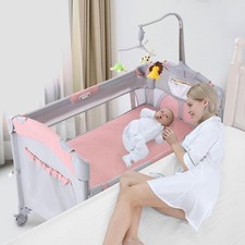 5-in-1 Convertible Baby Crib Bassinet, Portable Playpen Newborn, Pink