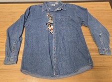 Vintage Looney Tunes Denim Shirt Mens XL Blue Embroidered Cartoon Characters 90s