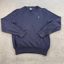 Polo Ralph Lauren Sweater Boys Large 14-16 Blue Pullover V-Neck Pima Cotton