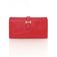 Hermes Red Epsom Trifold Bearn Wallet