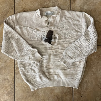 Vtg Bald Eagle Chunky Knit Made In USA Sweater Size LARGE National Wildlife Fed