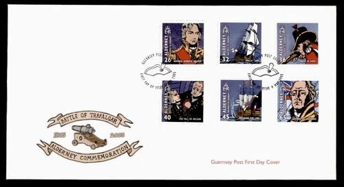 DR WHO 2005 ALDERNEY GUERNSEY FDC TRAFALGAR BATTLE ANIV COMBO w29670