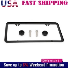 1Pcs Black Metal License Plate Frame Tag Cover Screw Caps Stainless Steel New