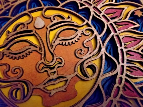 Laser Cut 3 Eyed Sun Wood Art Display 6 Layers FINISHED 12"x12" - Picture 7 of 11