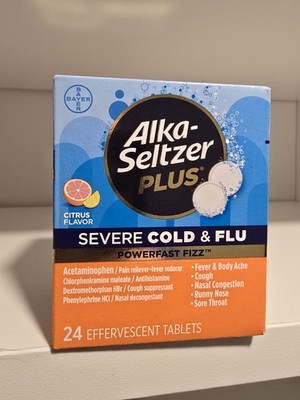 Alka-Seltzer Plus Severe, Cold & Flu Medicine, Citrus 24ct, White NEW July 2027
