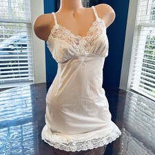 VTG Full Dress Slip VAN RAALTE White Nylon Lace Sz 34