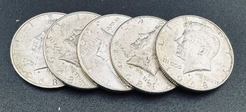 Lot of 5 — 1967-68  BU Kennedy Half Dollars — 40% Silver — Sharp, Lustrous Coins