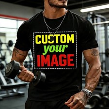 Custom T-Shirt Upload Your Photo Text Logo Personalized Short Sleeve Tee S 3XL