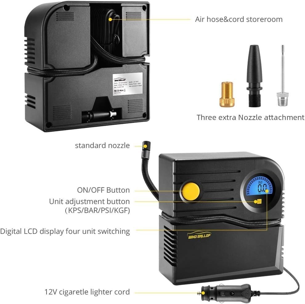 Gonfiatore Pneumatici Auto Elettrico 12V - Gonfiaggio Rapido con Misuratore Digitale, Portatile Blu - Miniatura 6