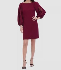 Vince Camuto Women's Red Boat-Neck Signature Crepe Shift Dress Size 8