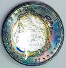 1887-S Rare Date Morgan Dollar Ch Gem BU Lovely  Bull's Eye Rainbow Toned