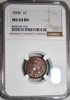NGC MS-63 BN 1900 Indian Head Cent, Well-Struck w/ Hints of Original Red.