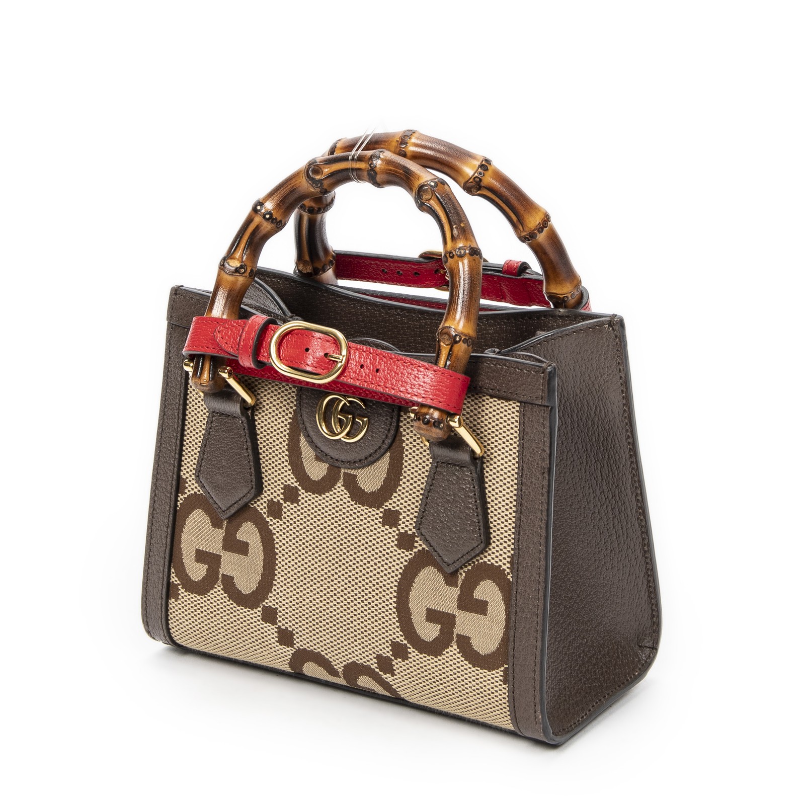 Gucci Brown/Beige Small Diana Bamboo Tote Shoulder Bag Jumbo GG Canvas image 2