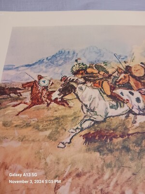 Cowboy & Indian Western art print not mounted new no tag old stock print