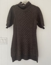 Alberto Makali Sz Large Cable Knit Turtleneck Dress Brown Wool Blend