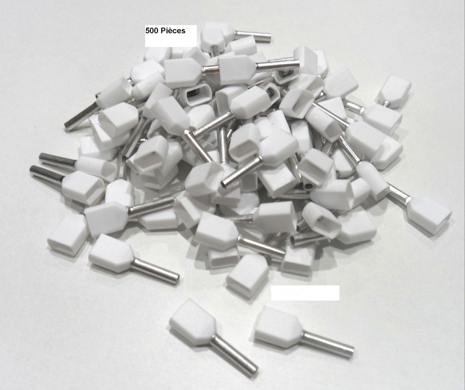 Embouts de cablage double 2x 0.5 mm² blanc en lot de 500 pcs pour tableau electrique
