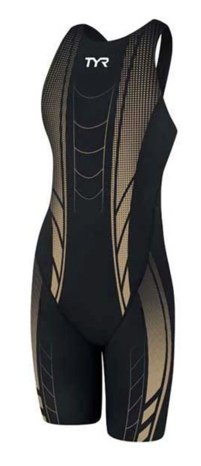 Traje de baño TYR para mujer joven 24 negro dorado AP12 espalda abierta hecho en EE. UU. nuevo en caja Foto 2 de 4