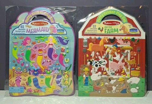 Melissa & Doug Puffy Sticker Play Set Bundle - Mermaid & Farm - NEW - Afbeelding 1 van 2