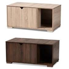 Cat Litter Box Cover Cat House Side End Table Furniture Oak Walnut Brown 2-Door